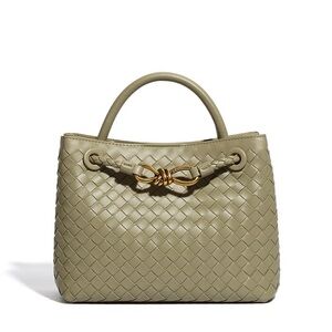 Vegan Leather Woven Handbag with Gold Accents